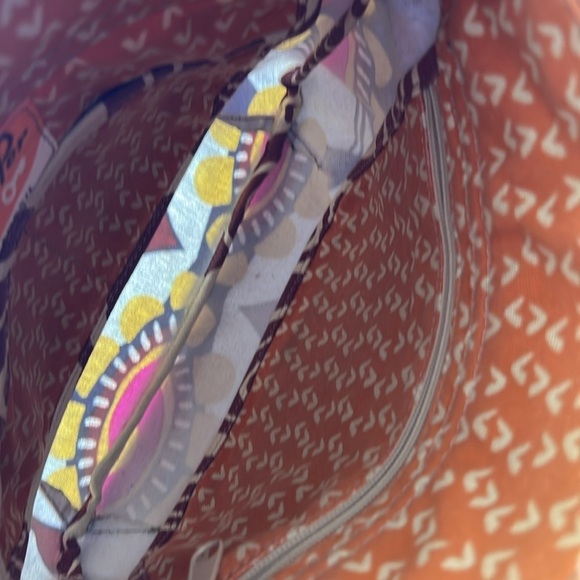 Fossil Vintage Key-Per Crossbody Hobo Canvas Bag Paisley Design Orange Hot Pink - Picture 6 of 16